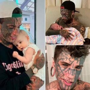 Dad whose body is completely covered in tattoos undergoes transformation for the sake of his young daughter