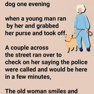 An Old Woman Was Walking Her Dog.